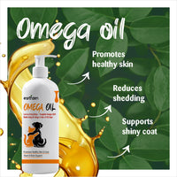 Earthzen Omega Oil product with green leaves and oil splashes on a white background