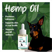 Earthzen Hemp oil product with a dog and green leaves in the background