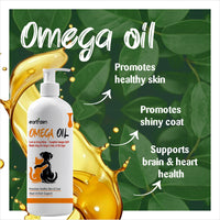 Earthzen Omega Oil bottle with benefits text on a green leafy background
