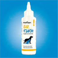 Earthzen ear flush bottle for pets on a blue background