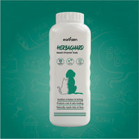 White bottle of Earthzen Herbaguard on a green background